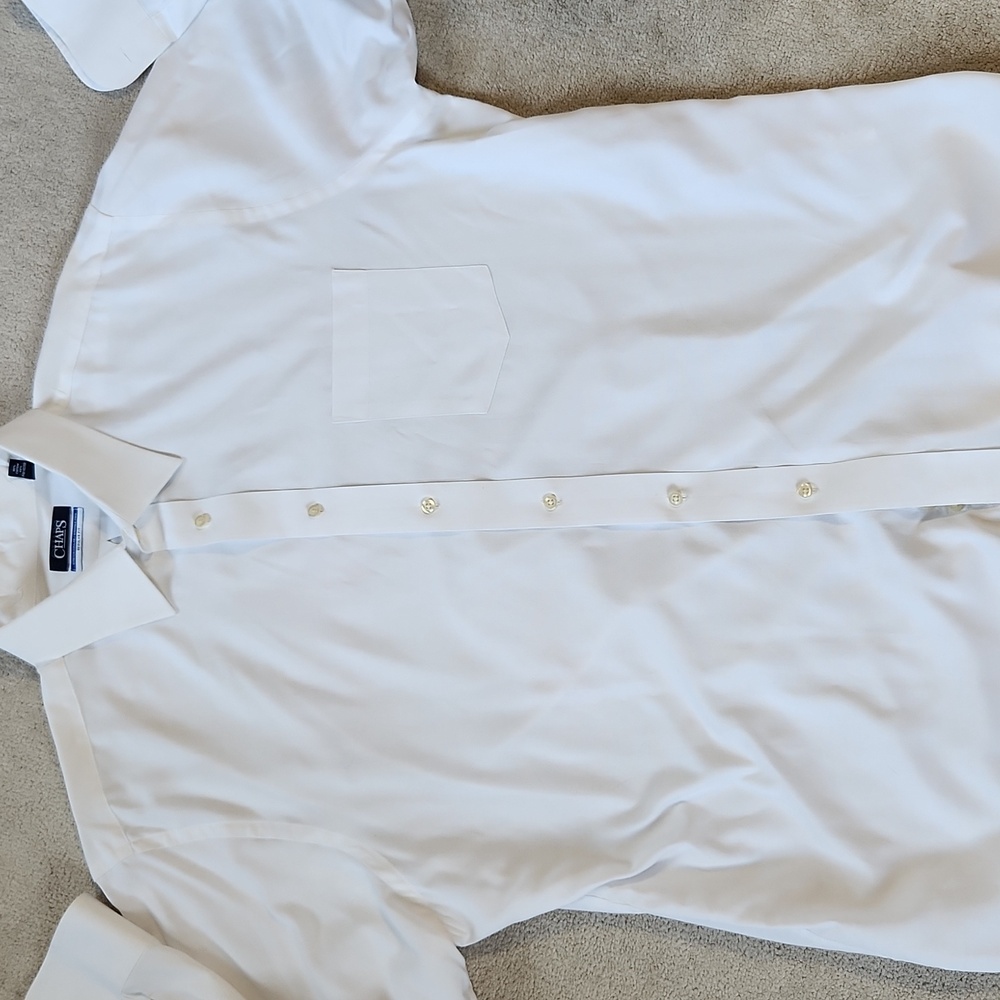 Men's Chaps Stretch Collar Wrinkle Free Regular Fit White Dress Shirt - …